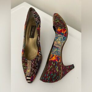 Sesto Meucci Artsy Silk Heels Brown Green Multi Size 8 N Narrow
